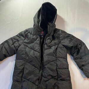 Swiss Tech Quilted Jacket Womens Large 10-12 Black Fleece Lined Full Zip Hooded